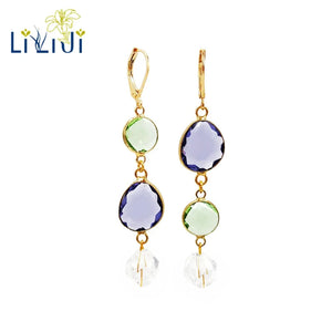 Crystal Quartz 925 Silver Long Dangle Earrings