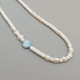 Howlite Larimar Baroque Pearl Necklace 925 Sterling Silver