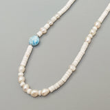 Howlite Larimar Baroque Pearl Necklace 925 Sterling Silver