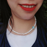 Howlite Larimar Baroque Pearl Necklace 925 Sterling Silver