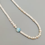 Howlite Larimar Baroque Pearl Necklace 925 Sterling Silver