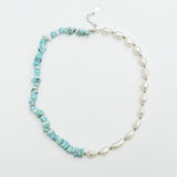 Real Pearl Larimar Beads 925 Sterling Silver Women Bracelet