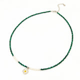 Green Malachite Pearl Daisy Pendant 925 Sterling Silver Choker Necklace