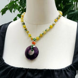 Yellow Purple Necklace Agate Purple Crystal Pendant Women Jewelry Gift