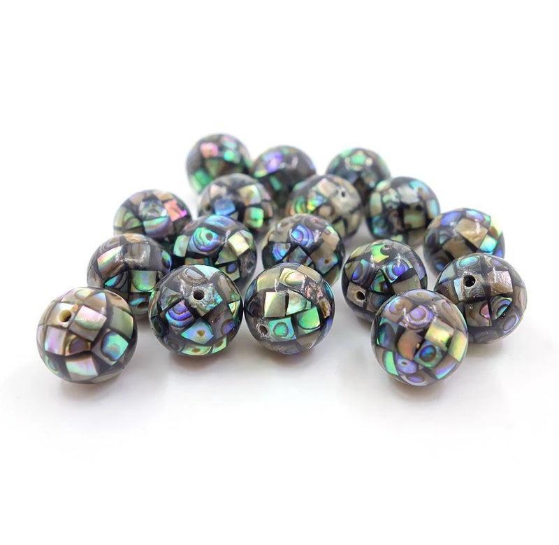 10pcs Abalone Shell Paua Mosaic Inlaid Round Loose Beads 10mm 12mm
