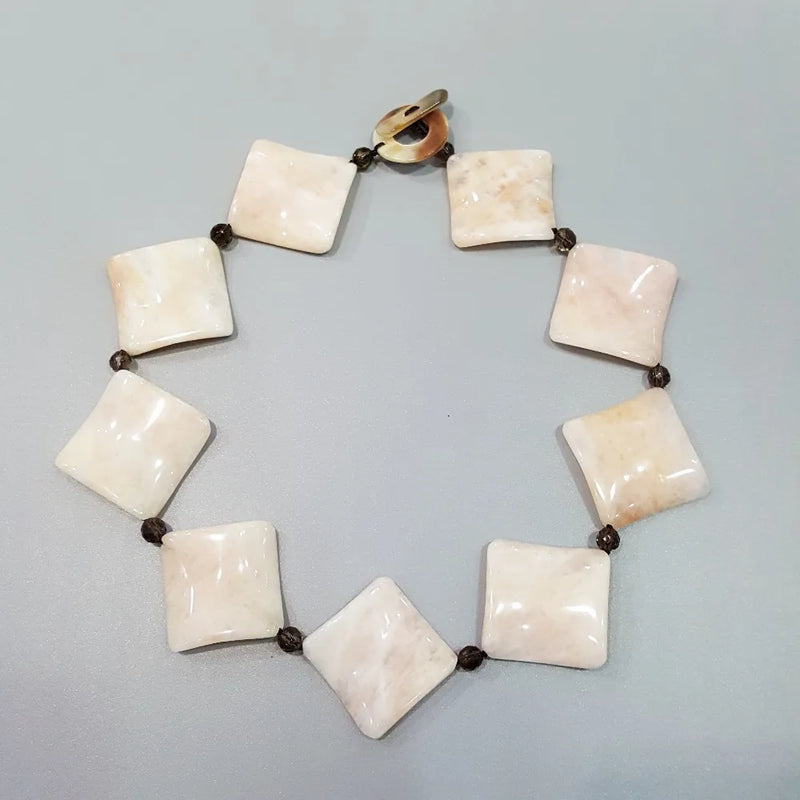 LiiJi Choker Necklace Yellow Jade Smoky Quartz Shell 44cm