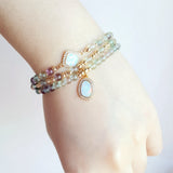 Fluorite Opal Charm Bracelet S925 Silver Clasp Jewelry