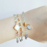 Fluorite Opal Charm Bracelet S925 Silver Clasp Jewelry