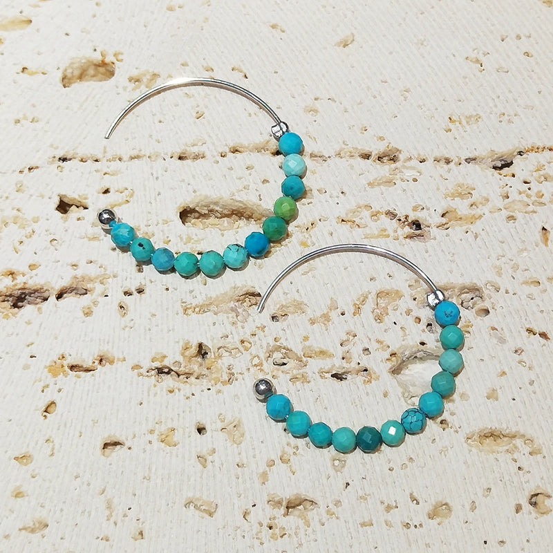 925 Sterling Silver Hoop Earring Turquoise Labradorite Larimar for Women