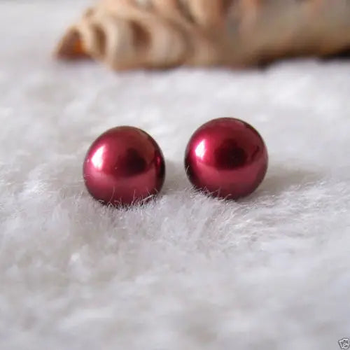 LiiJi Wine Red Pearl 925 Silver Stud Earrings
