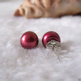 LiiJi Wine Red Pearl 925 Silver Stud Earrings
