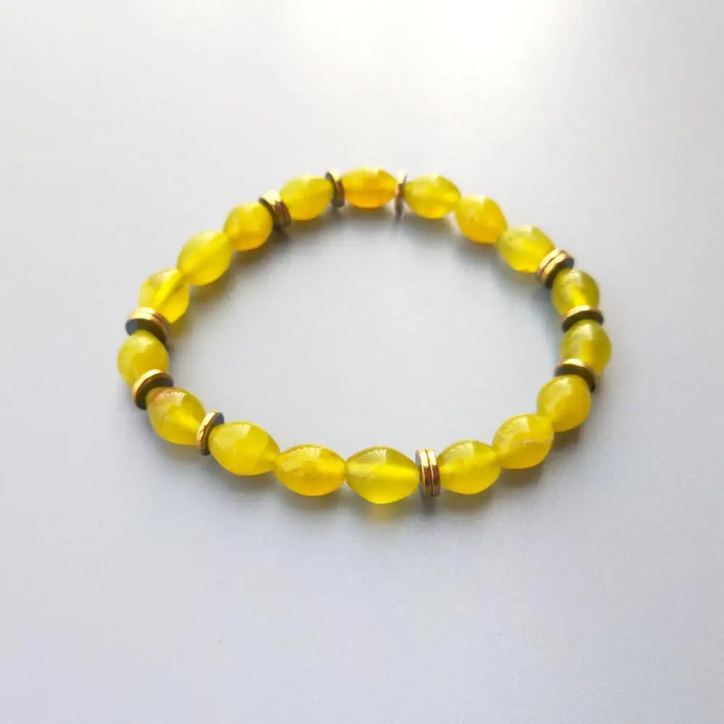 Lemon Jade Hematite Bracelet 7x10mm Oval Beads