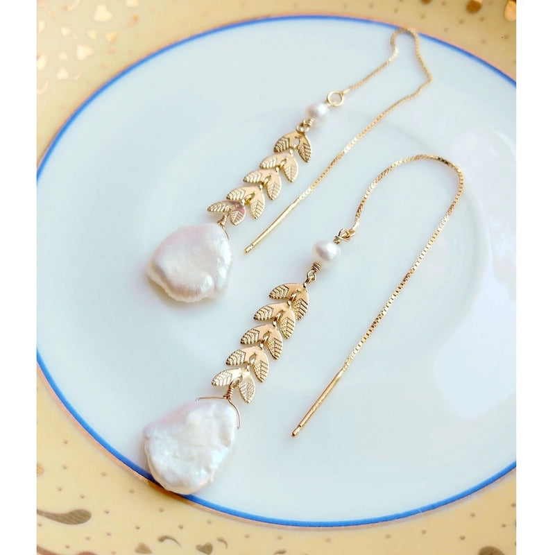 Baroque Pearl S925 Sterling Silver Ear line Earrings For Women