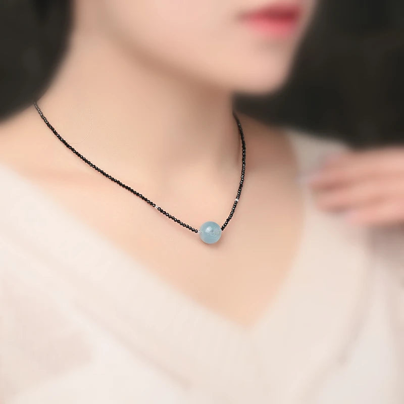 Natural Spinel and Aquamarine Choker Necklace 925 Sterling Silver