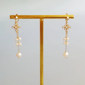 LiiJi Freshwater Pearl Zircon Snowflake 925 Silver Earrings