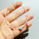 Natural Aquamarine Pink Zircon 925 Silver Leaf Charm Bracelet
