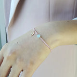 Natural Aquamarine Pink Zircon 925 Silver Leaf Charm Bracelet