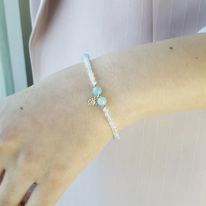 Natural Aquamarines Moonstone 925 Silver Flower Charm Bracelet