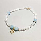 Natural Aquamarines Moonstone 925 Silver Flower Charm Bracelet