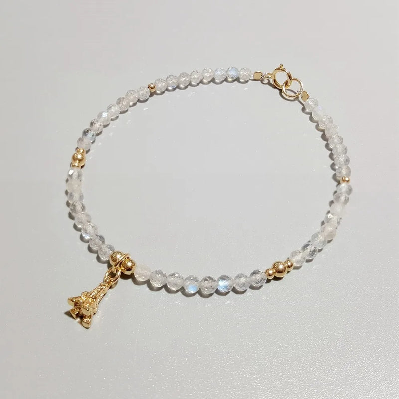 Labradorite Eiffel Tower Charm 925 Silver Bracelet for Women