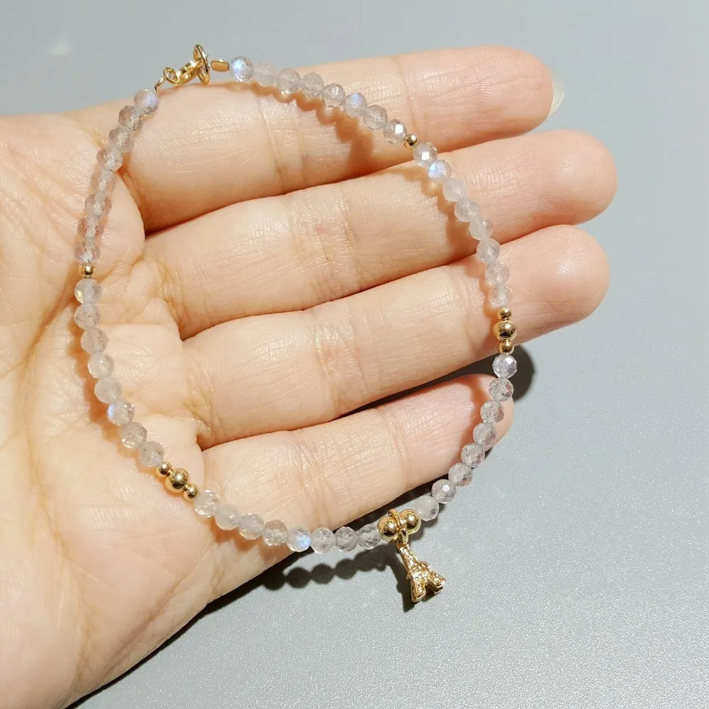 Labradorite Eiffel Tower Charm 925 Silver Bracelet for Women