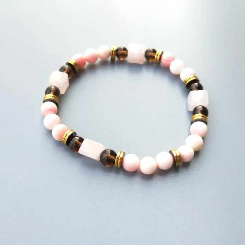 Pink Conch Shell Smoky Quartzs Rose Quartzs Hematite Bracelet