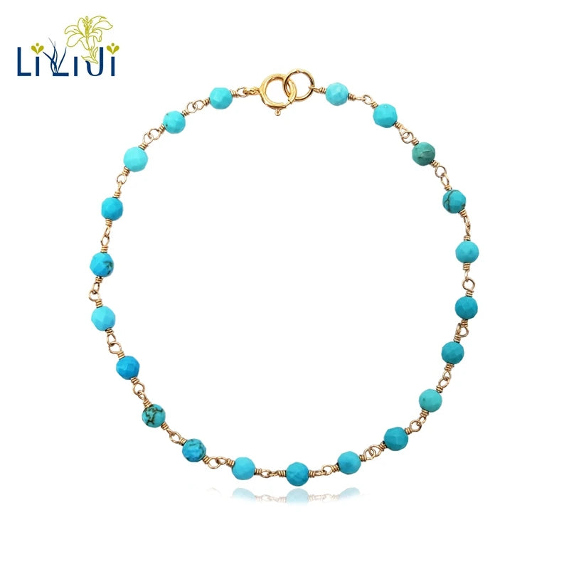 LiiJi Turkey Turquoise 3mm Beads 925 Silver Bracelet