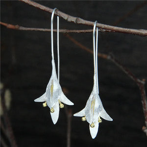 Lily Flower 925 Silver Hook Earrings Fairy Style Solid Silver Wedding Jewelry
