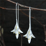 Lily Flower 925 Silver Hook Earrings Fairy Style Solid Silver Wedding Jewelry