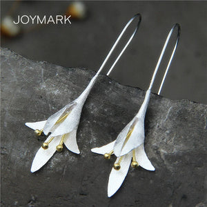Lily Flower 925 Silver Hook Earrings Fairy Style Solid Silver Wedding Jewelry