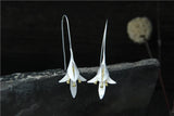 Lily Flower 925 Silver Hook Earrings Fairy Style Solid Silver Wedding Jewelry