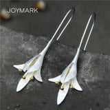 Lily Flower 925 Silver Hook Earrings Fairy Style Solid Silver Wedding Jewelry