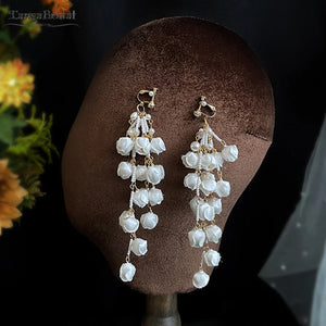 Lily of the Valley Flower Ear Clips Tassel Long Earrings