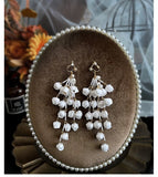 Lily of the Valley Flower Ear Clips Tassel Long Earrings