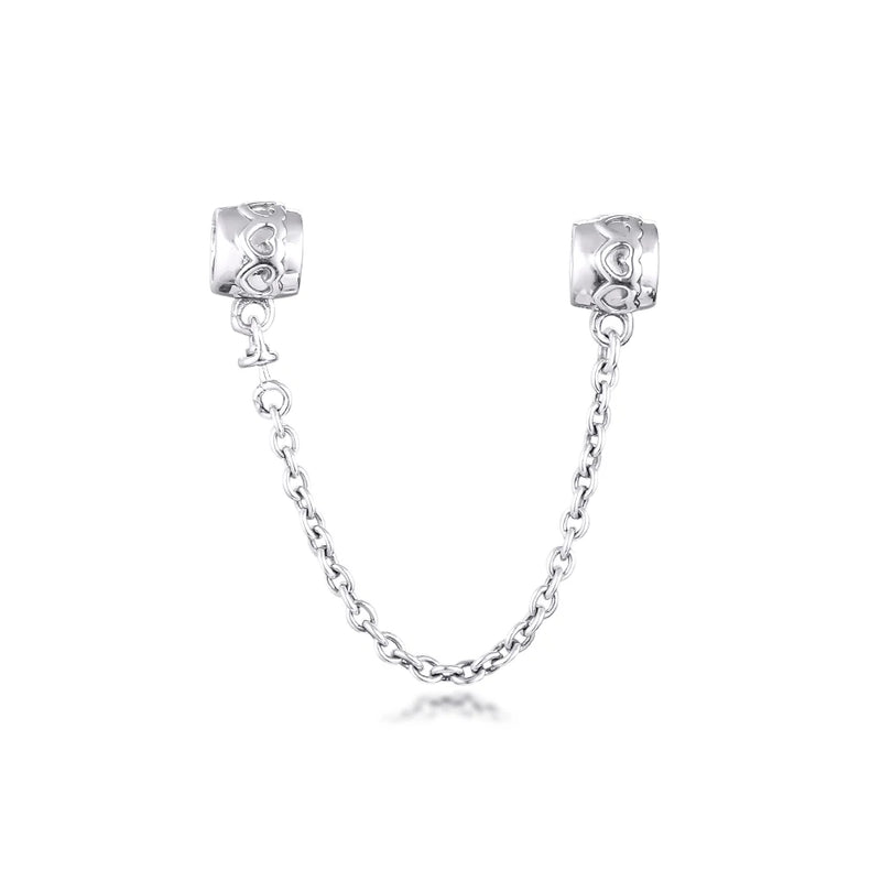 Hearts Safety Chain Fits 925 Silver Charms Bracelets Silver