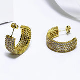 Wide CZ Hoop Earrings Plate Jewelry Half Round Earring for Women
