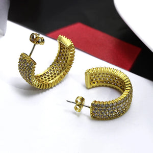 Wide CZ Hoop Earrings Plate Jewelry Half Round Earring for Women