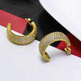 Wide CZ Hoop Earrings Plate Jewelry Half Round Earring for Women
