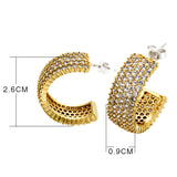 Wide CZ Hoop Earrings Plate Jewelry Half Round Earring for Women