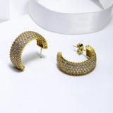 Wide CZ Hoop Earrings Plate Jewelry Half Round Earring for Women