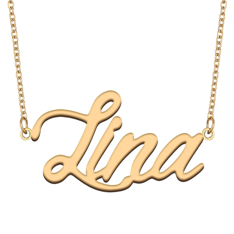 Lina Name Necklace Stainless Steel Plated Nameplate Pendant Mother Gift