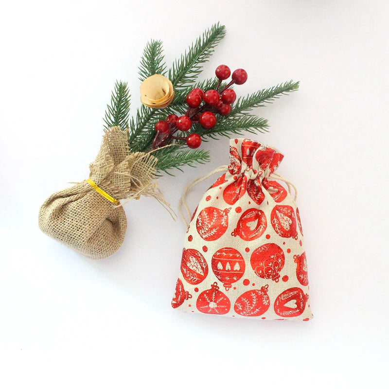 10x14cm Christmas Cotton Bags 5pcs Drawstring Gift Logo