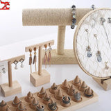 Linen Wooden Jewelry Display Bust Model Ring Stand Large Space
