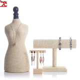 Linen Wooden Jewelry Display Bust Model Ring Stand Large Space