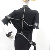 Vintage Goth Red Faux Leather Collar Chain Necklace Set