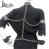 Vintage Goth Red Faux Leather Collar Chain Necklace Set