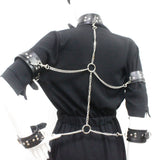 Vintage Goth Red Faux Leather Collar Chain Necklace Set
