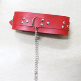 Vintage Goth Red Faux Leather Collar Chain Necklace Set