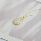 Hetian Jade Pendant S925 Sterling Silver Oval Jade Necklace