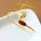 S925 Silver Fox Bracelet Red Agate Bangle